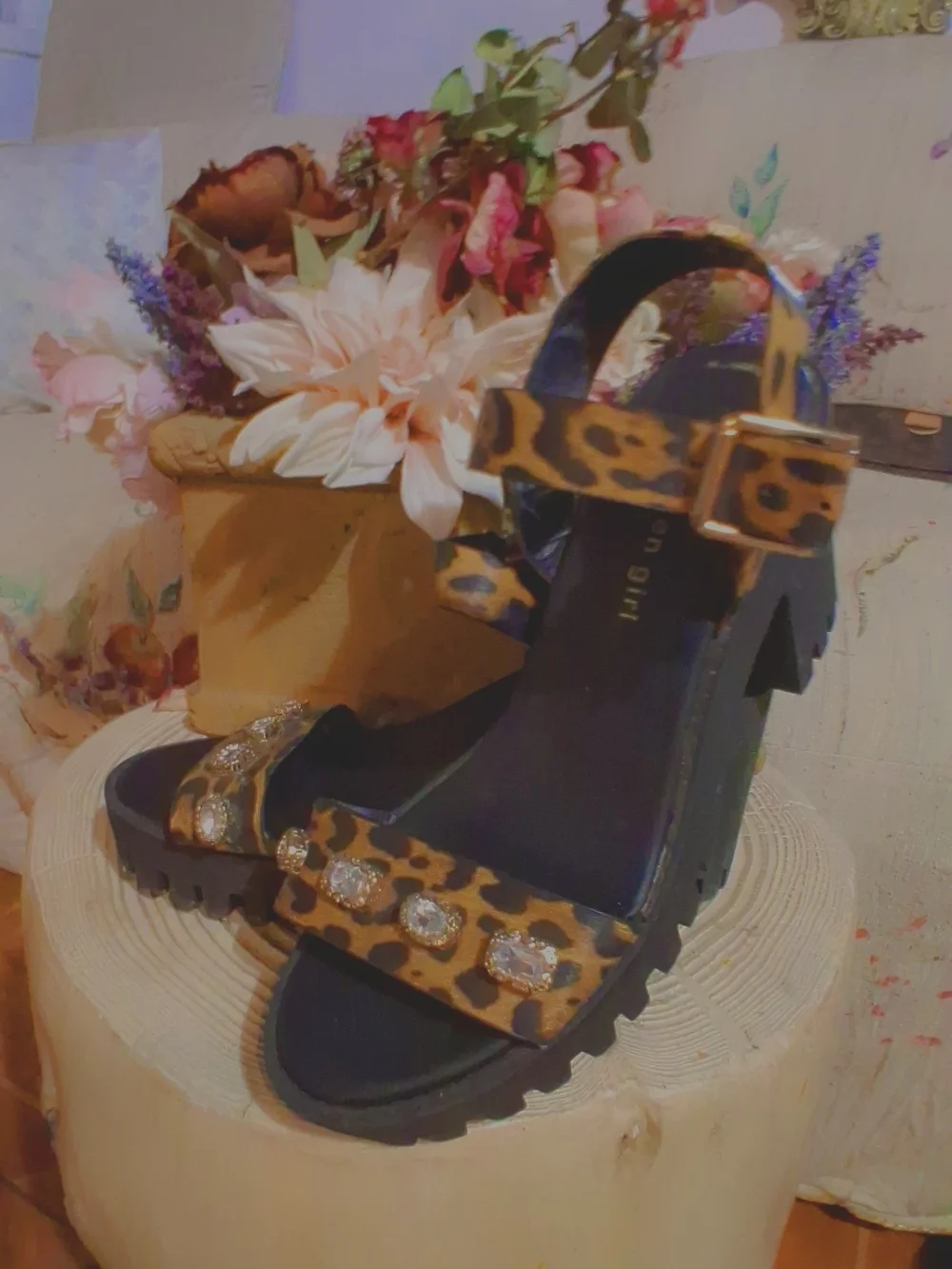 Platform Steve Madden Leopard Print Gem-Embellished Women's Platform Sandals